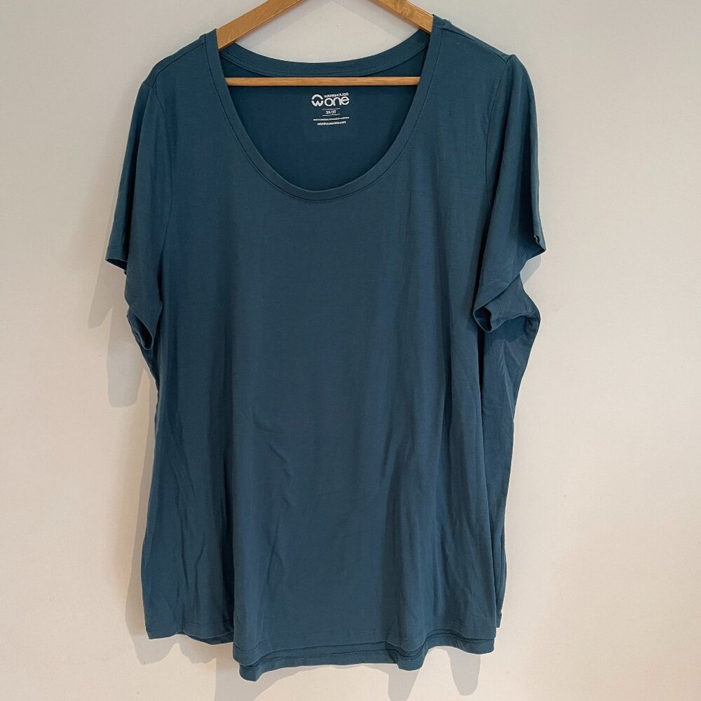 Warehouse One Woman Blue Stretch Short Sleeve Pullover T Shirt Size 3X
